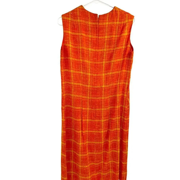 Vintage Stacy Ames Tweed Windowpane Sheath Dress Burnt Orange size 14 - Picture 7 of 16